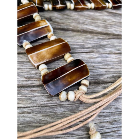 Vintage BOHO Festival HIppy Tie Belt Faux Horn Resin Beads - Picture 9 of 13